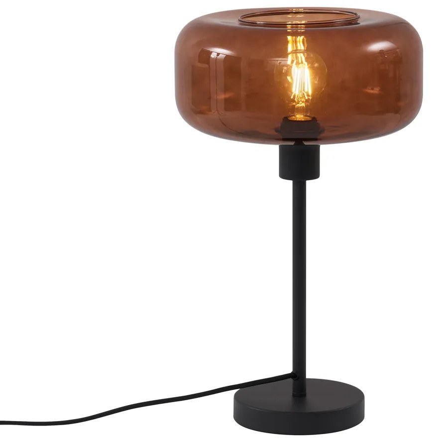 Lampă de masă retro neagră cu sticlă bronz - Bizle