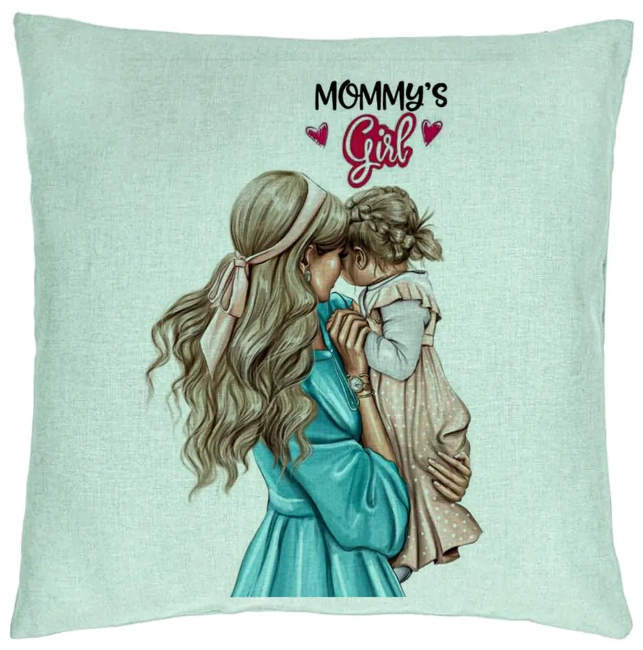 Perna Decorativa, Model Mommy&apos;s Girl, 40x40 cm, Verde Menta, Husa Detasabila, Burduf