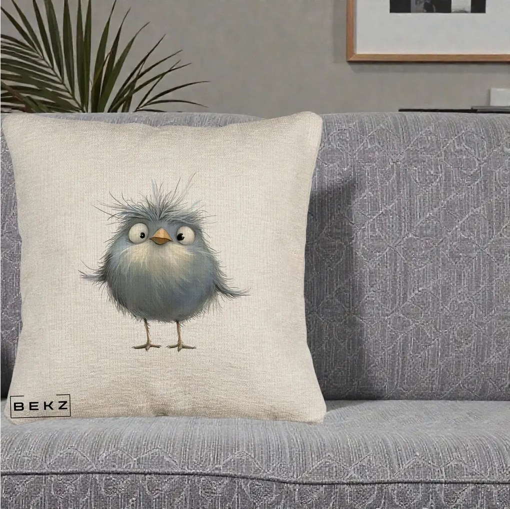Perna Decorativa Pui Gri Pufos Zbarlit, 40x40 cm, Bej Canapea, Husa Detasabila, Perna Inclusa, BEKZ®
