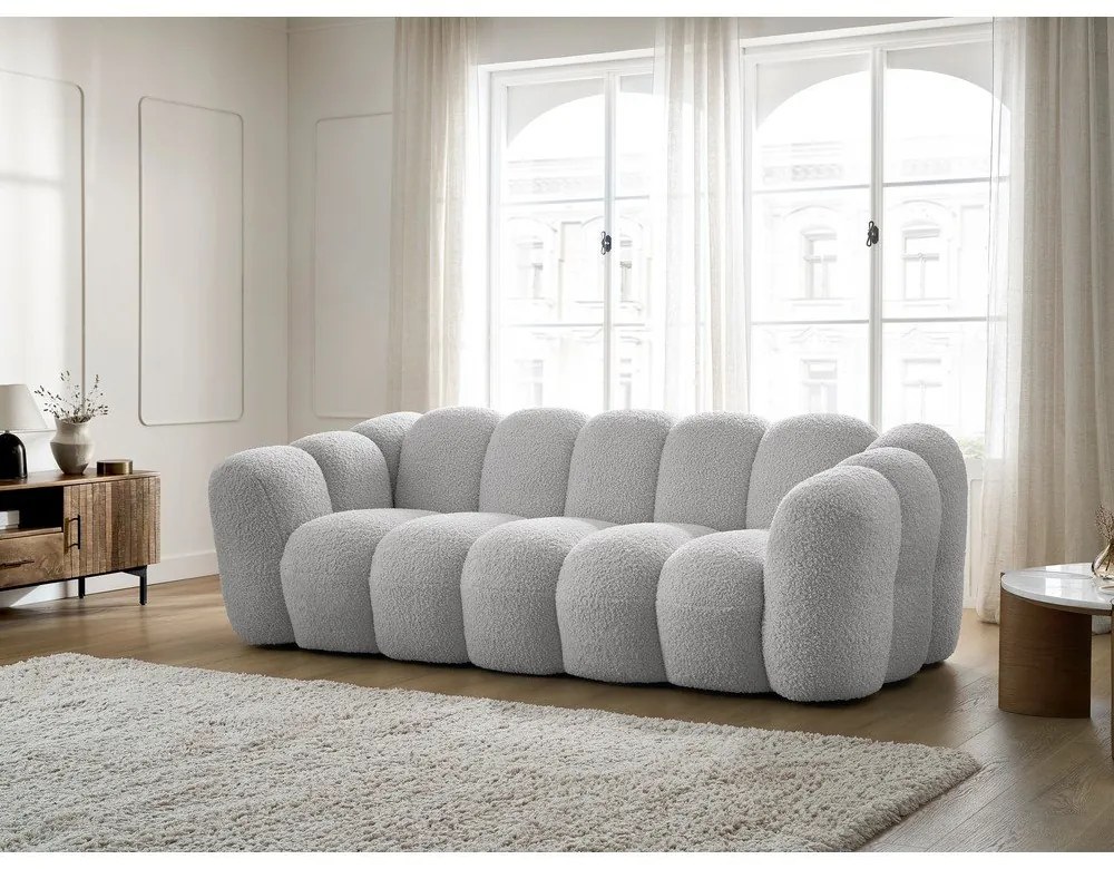 Canapea gri deschis cu tapițerie din țesătură bouclé 232 cm Hippolyte – Bobochic Paris