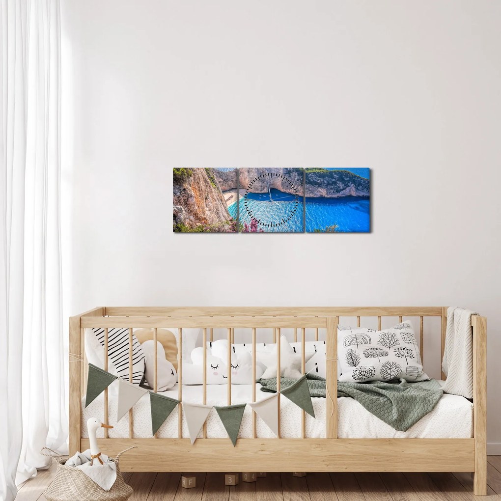 Tablou - Plaja Navagio, Grecia (cu ceas) (90x30 cm)