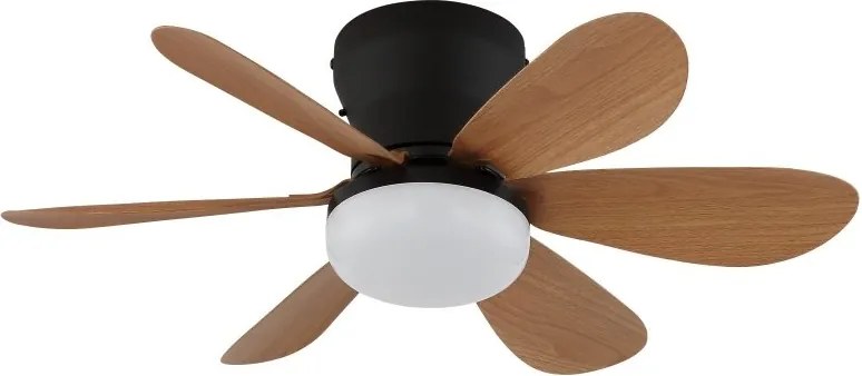Lustra LED cu Ventilator si telecomanda DELORES negru/ efect de lemn