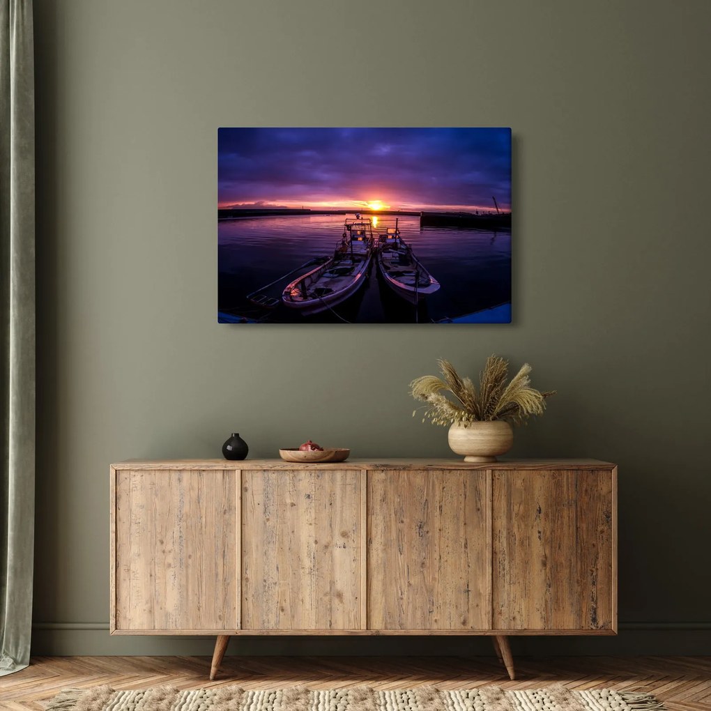 Tablou cu barci pescărești în port (90x60 cm)