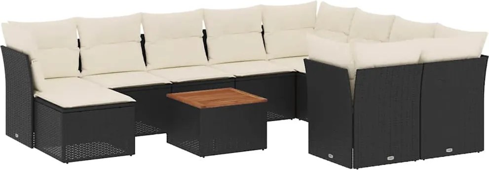 vidaXL Set canapele de grădină cu perne, 11 piese, negru, poliratan