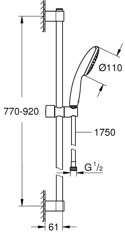 Grohe Tempesta 110 Set dus cu bara 90 cm, 1 jet