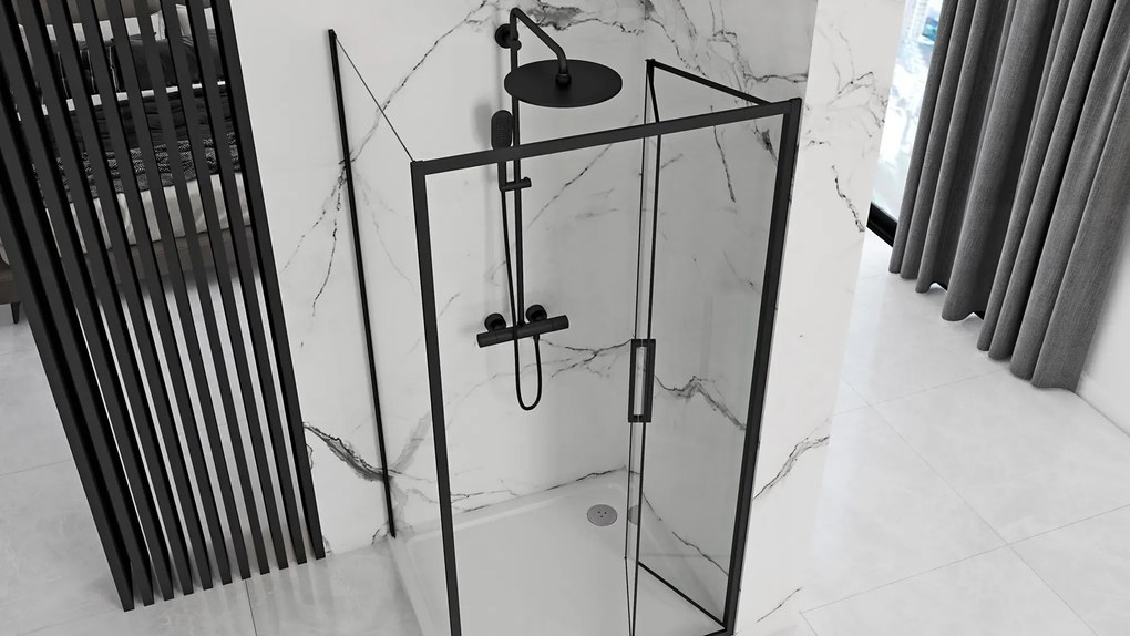 Cabina dus de colt Rapid Fold Negru 90x100cm, Rea