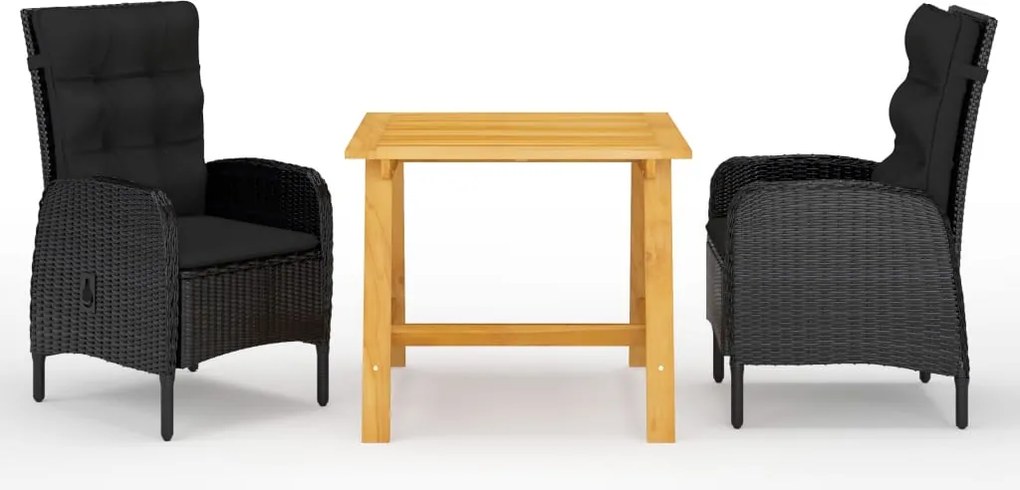vidaXL Set mobilier de grădină, 3 piese, negru