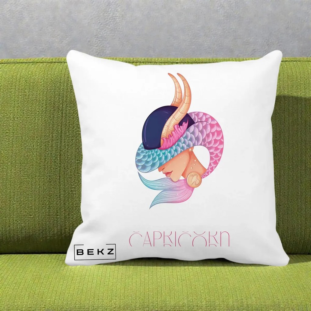Perna Personalizata Zodiac Capricorn Cowgirl, 40x40 cm, Alba Mata, Husa Detasabila, Perna Inclusa, BEKZ®