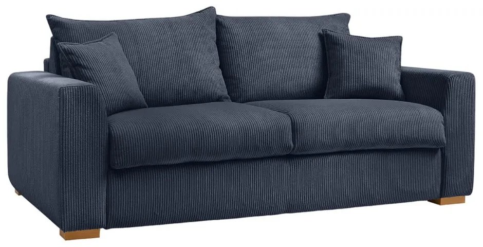 Canapea albastru-închis extensibilă cu tapițerie din catifea reiată 225 cm Augustin – Bobochic Paris