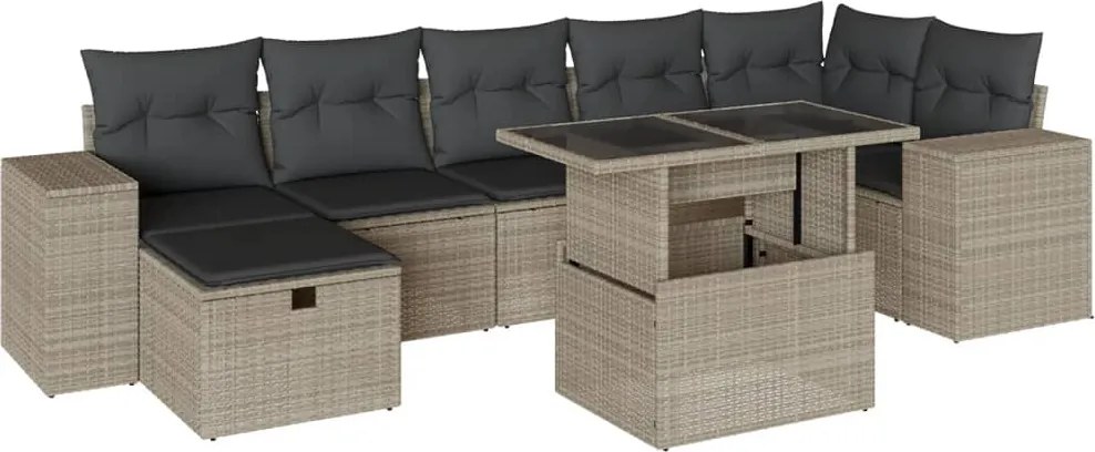 vidaXL Set mobilier de grădină cu perne, 8 piese gri deschis poliratan