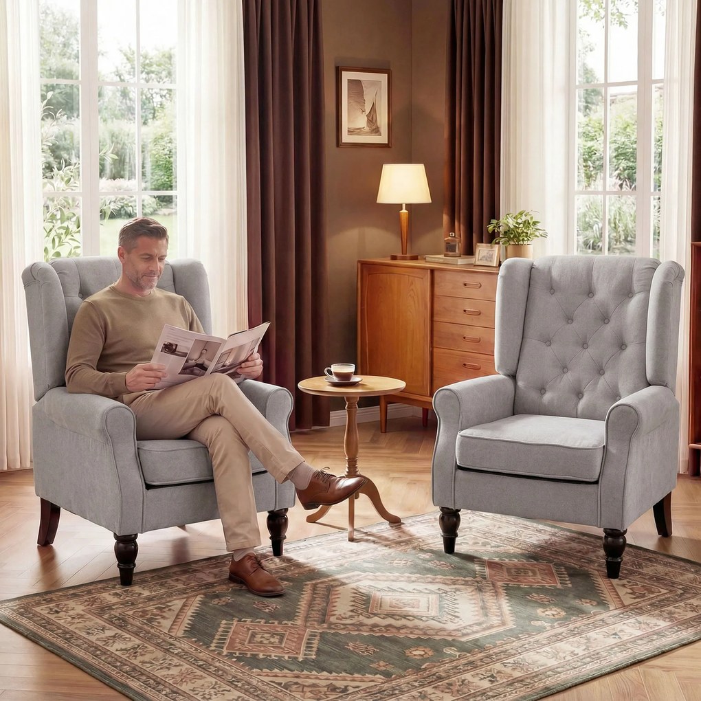 HOMCOM Fotoliu Chesterfield Gri, Confortabil, Comod și Spațiu Generos pentru Living, 74x86x102 cm | Aosom Romania