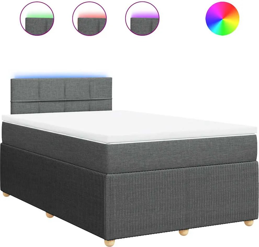 vidaXL Pat box spring cu saltea, gri închis, 120x200 cm, textil