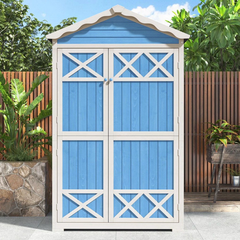 Depozit pentru mobilier de grădină din lemn pentru exterior, design rezistent la intemperii cu întărituri stabile în formă de X, 93x45x179 cm, Albastru