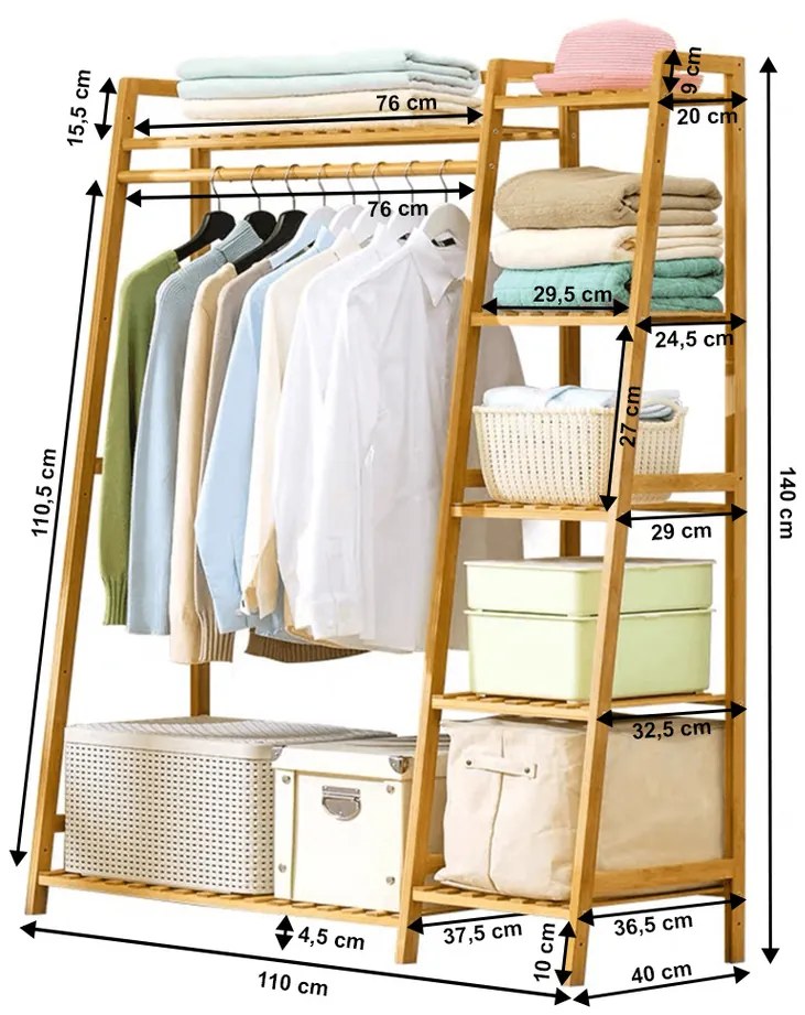 Organizator practic de dulapuri Vinet, bambus, 110x 40 x 140 cm