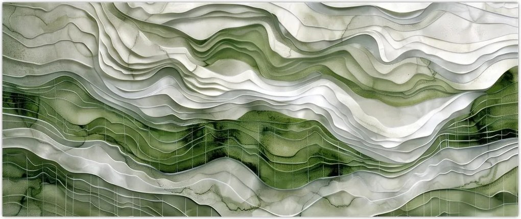 Tablou - Undele verzi și albe (120x50 cm)