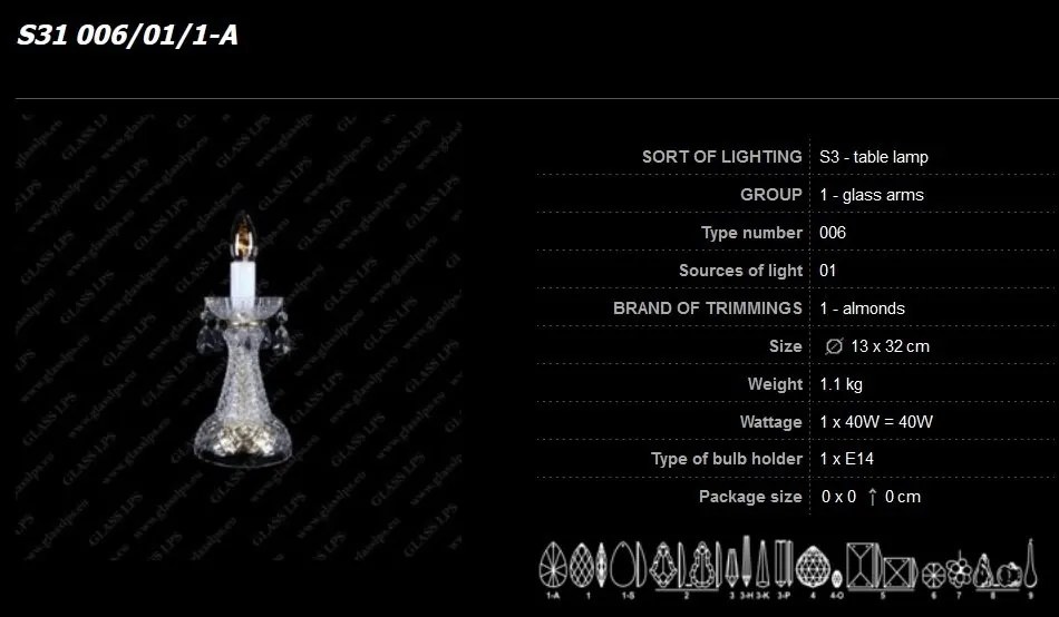 Veioza, lampa de masa cristal Bohemia S31 006/01/1-A