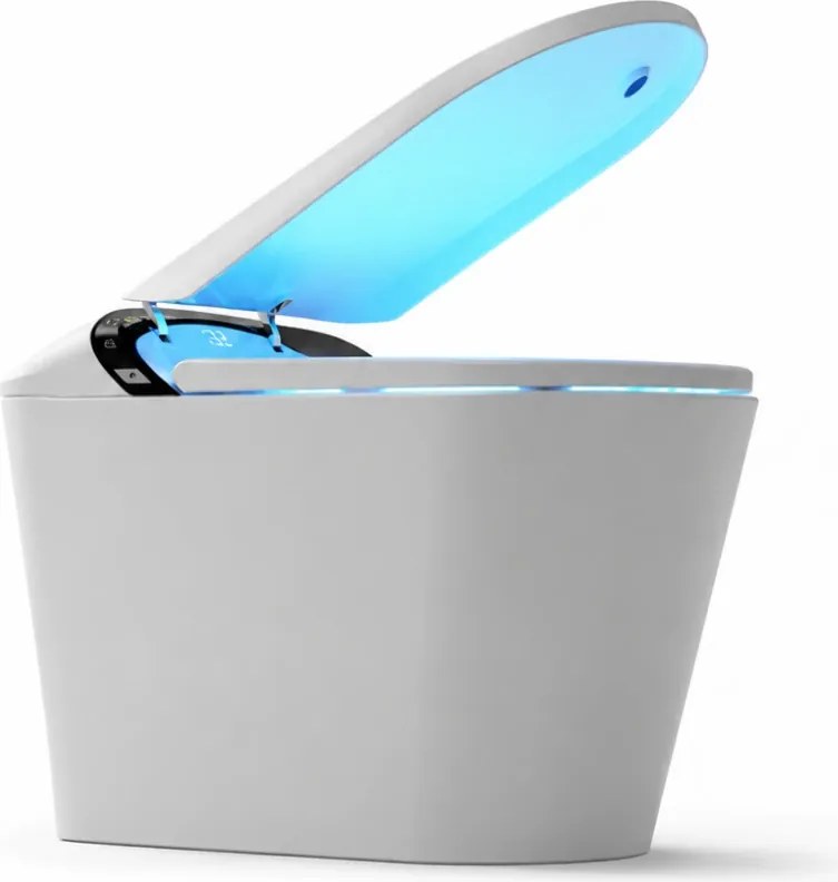 Smart WC 603 – Vas de Toaletă Inteligent cu Funcție Bideu Integrată, Deschidere Automată, Spălare Automată, Uscare cu Aer Cald, Dezinfectare UV, Încălzire Colac, Telecomandă, Ecran LED, Ceramica, Alb