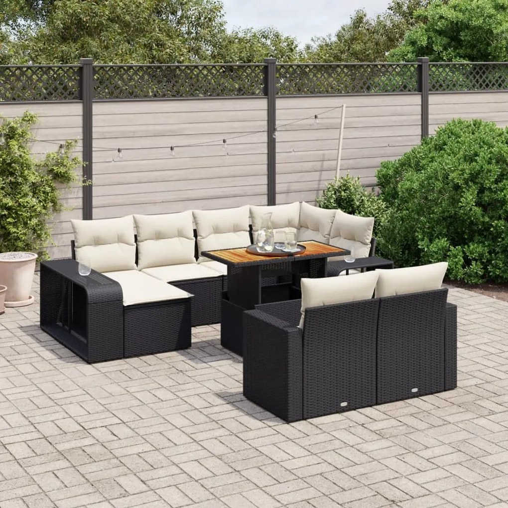 vidaXL Set canapele de grădină cu perne, 11 piese, negru, poliratan