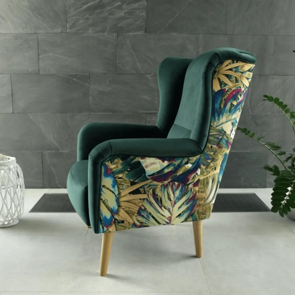 Scaun de design, ţesătură smarald/model Jungle, BELEK