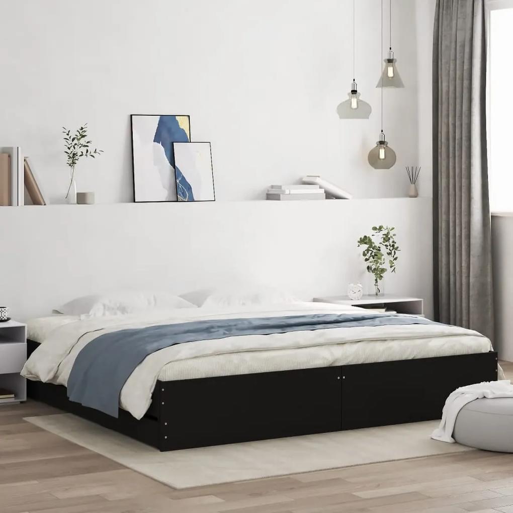 3207260 vidaXL Cadru de pat cu sertare, negru, 160x200 cm, lemn prelucrat