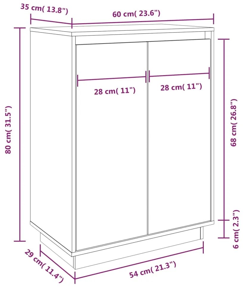 Pantofar, alb, 60x35x80 cm, lemn masiv de pin Alb, 1, 1