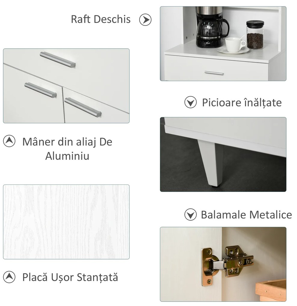 HOMCOM Dulap Mare de Bucătărie Clasic, Design Elegant din Lemn, Finisaj Alb, Spațios și Versatil, Ideal pentru Orice Bucătărie | Aosom Romania