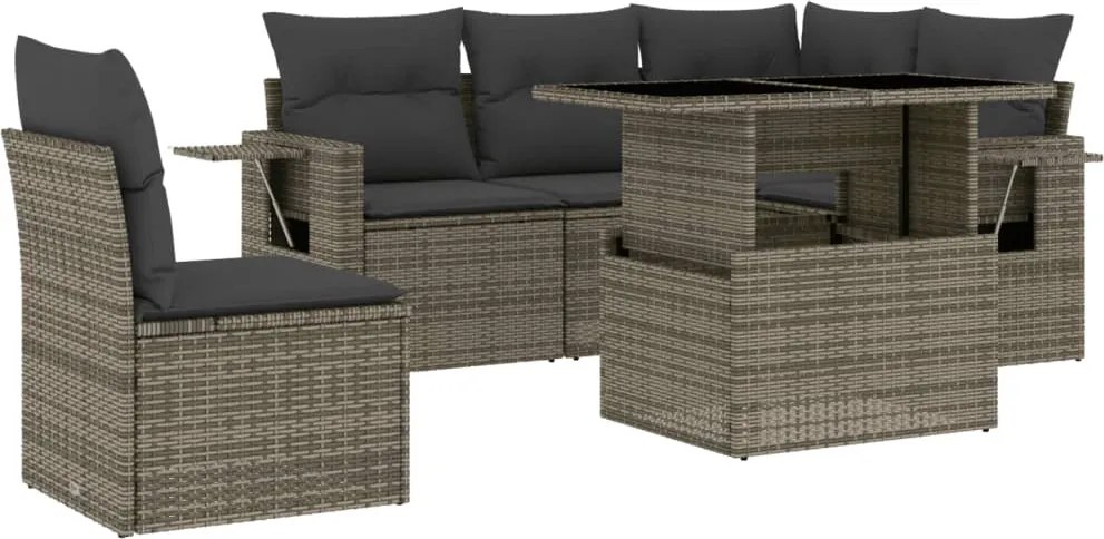 vidaXL Set mobilier grădină cu perne, 6 piese, gri, poliratan