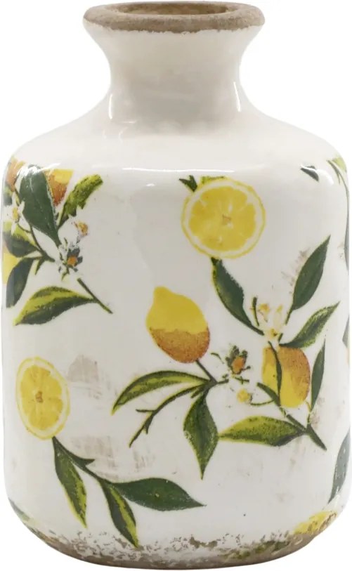 Vas decorativ din ceramică, pictat manual, crem, H17/D10 cm, Limone