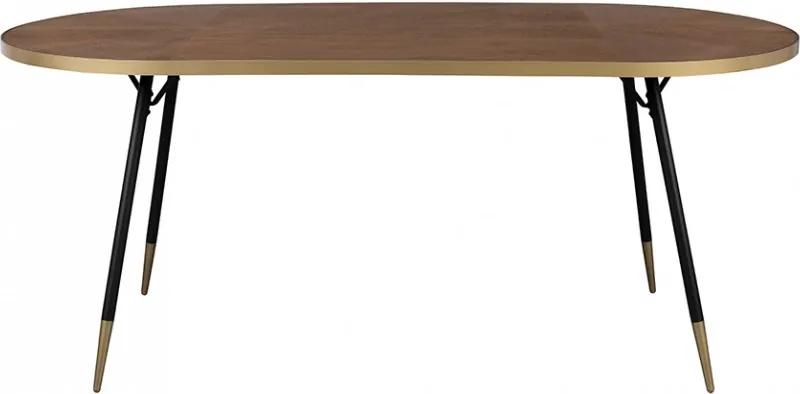 Masa dining ovala din lemn cu bordura aurie din metal 180x90 cm Denise White Label