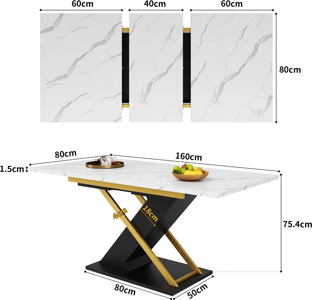 Masă extensibilă de dining, Alb+Negru | Aosom Romania