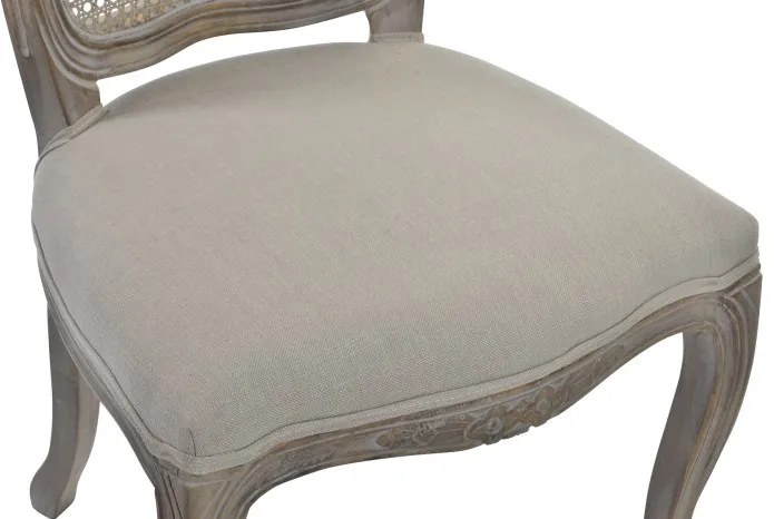 Scaun de dining shabby chic din lemn de cauciuc, cu spătar din rattan și șezut din in, „Avignon”