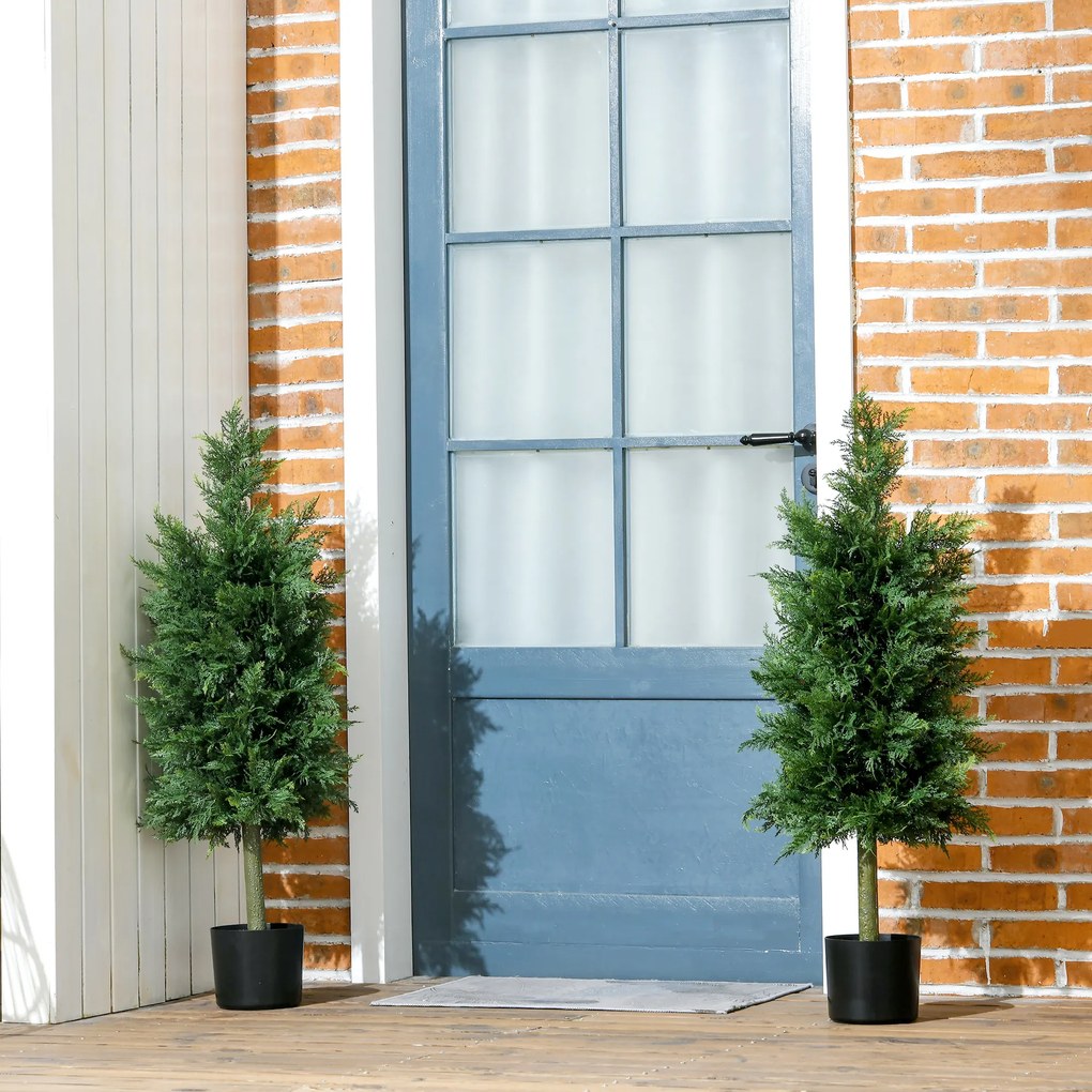 HOMCOM Arbori Topiari de Cedru Artificial, Set de 2 Plante Artificiale în Ghivece, Plante Decorative, 38x12.5x90 cm, Verde | Aosom Romania