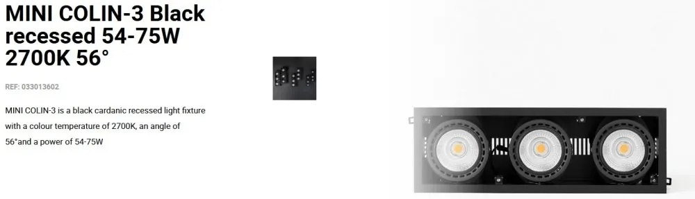 Spot LED incastrabil MINI COLIN-3 Black recessed 54-75W 2700K 56°
