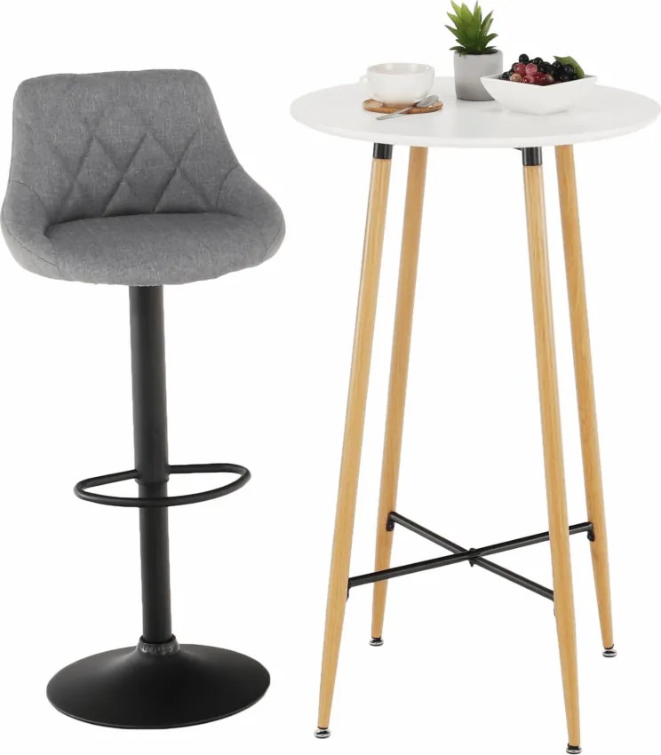 Masă de bar, alb/stejar, diametru 60 cm, IMAM