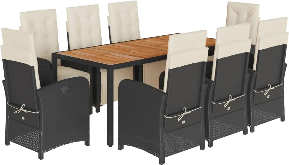 vidaXL Set mobilier de grădină cu perne, 9 piese, negru, poliratan