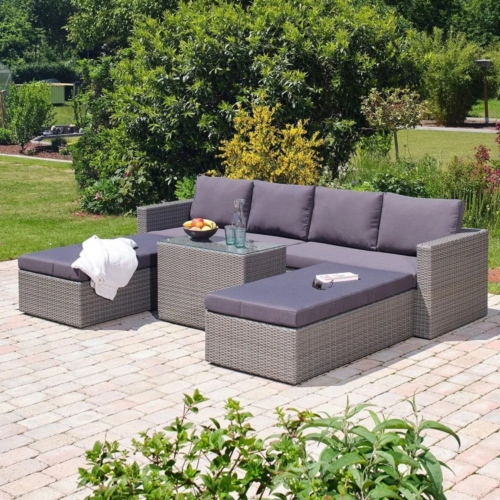 Set mobilier de grădină gri din ratan artificial pentru 4 persoane Drammen - Bonami Selection