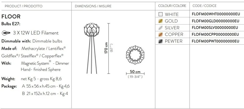 Lampadar cu trepied realizat manual Flora White