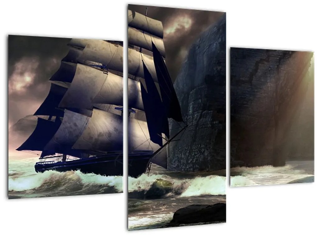 Tablou - Navă printre recife (90x60 cm)