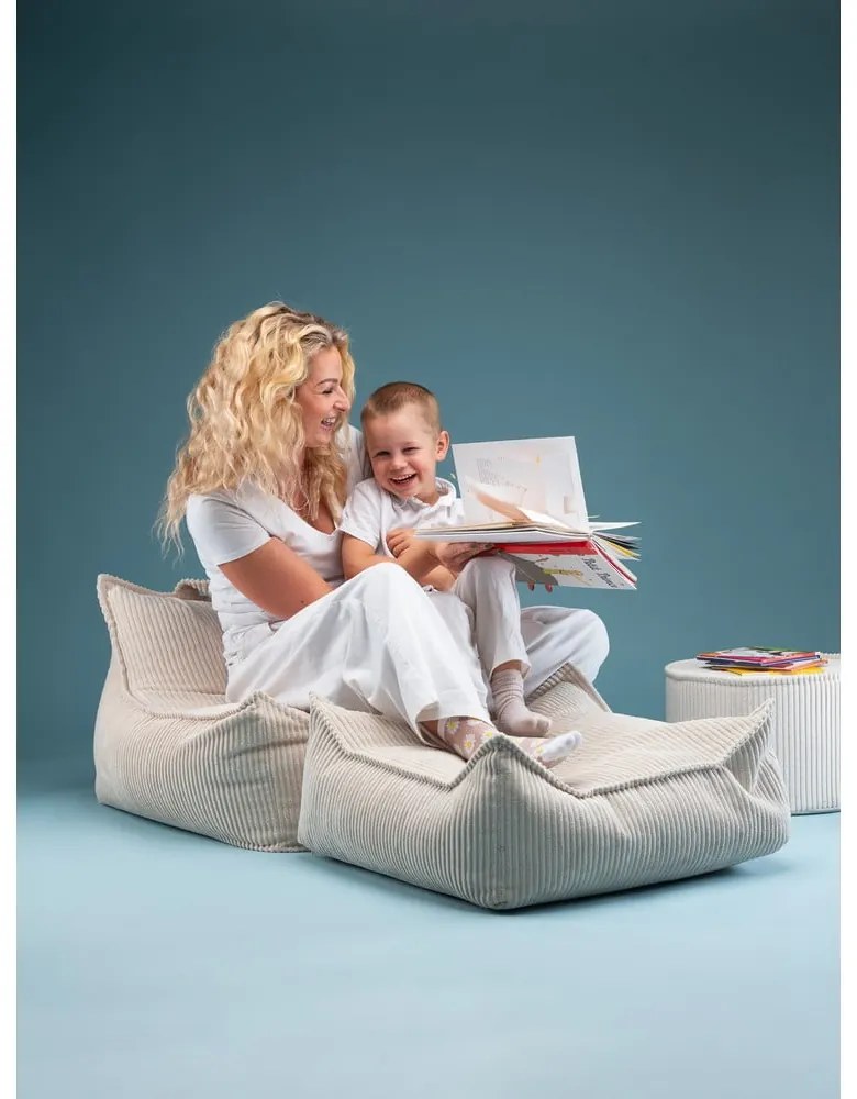 Fotoliu puf pentru copii crem cu tapițerie din catifea reiată Chair – Wigiwama
