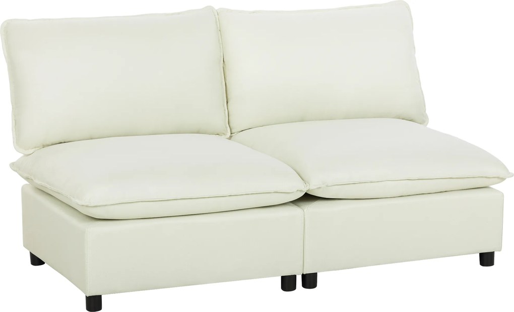 HOMCOM Canapea 2 locuri modulară, canapea de living modernă 146 cm fără brațe cu șezut larg, perne groase, crem | Aosom Romania