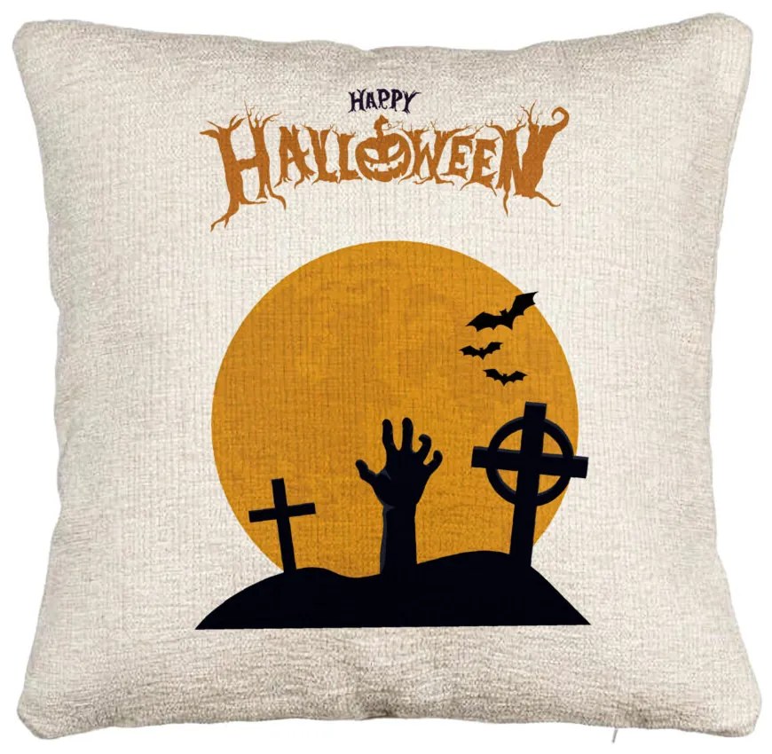 Perna Decorativa Canapea cu motiv de Halloween 2, 40x40 cm, Cu fermoar