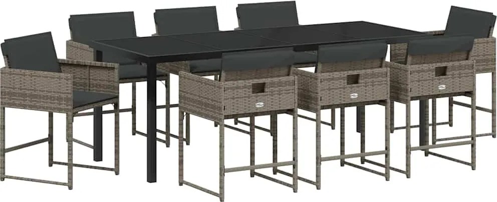 vidaXL Set de masă pentru grădină 9 pcs Gri poliratan