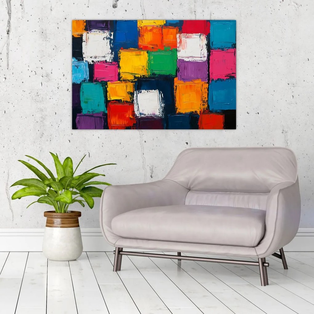 Tablou - Pictură cu pătrate colorate (90x60 cm)