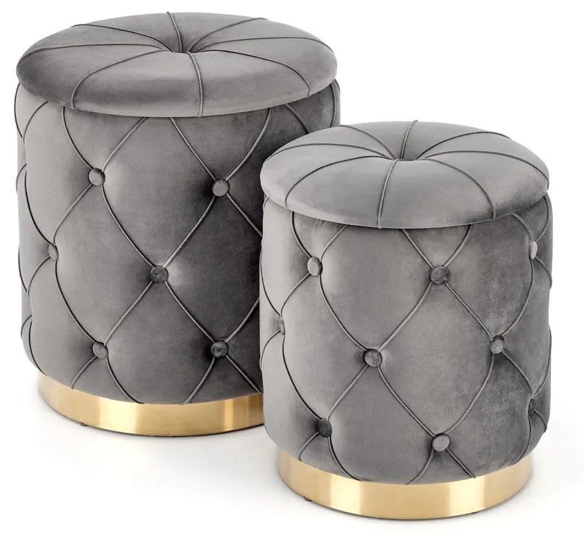 Set tabureti tapitati Polly Gri / Gold