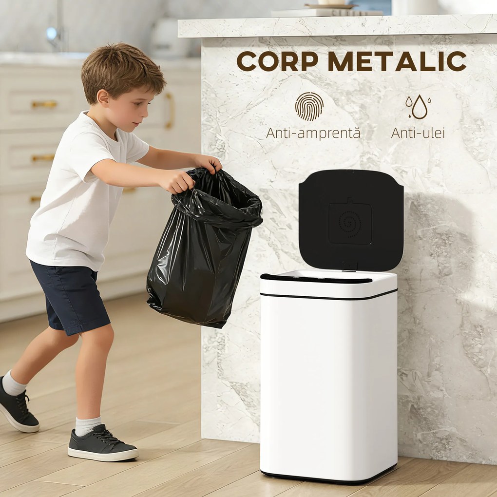 HOMCOM Coș de Gunoi de 13L cu Senzor și Spațiu pentru Deodorante, Coș din Oțel Galvanizat și PP, 24x24x41 cm, Alb și Negru | Aosom Romania