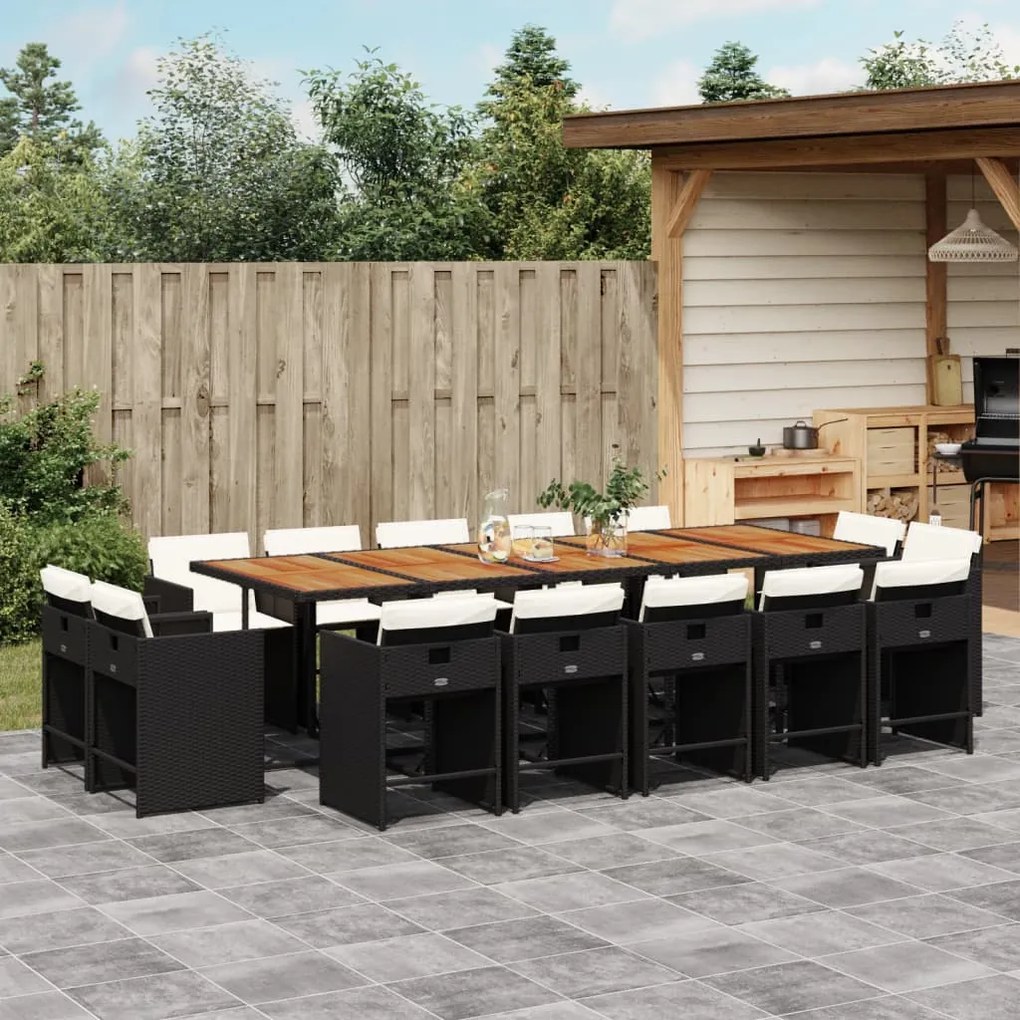 vidaXL Set mobilier de grădină cu perne, 15 piese, negru, poliratan