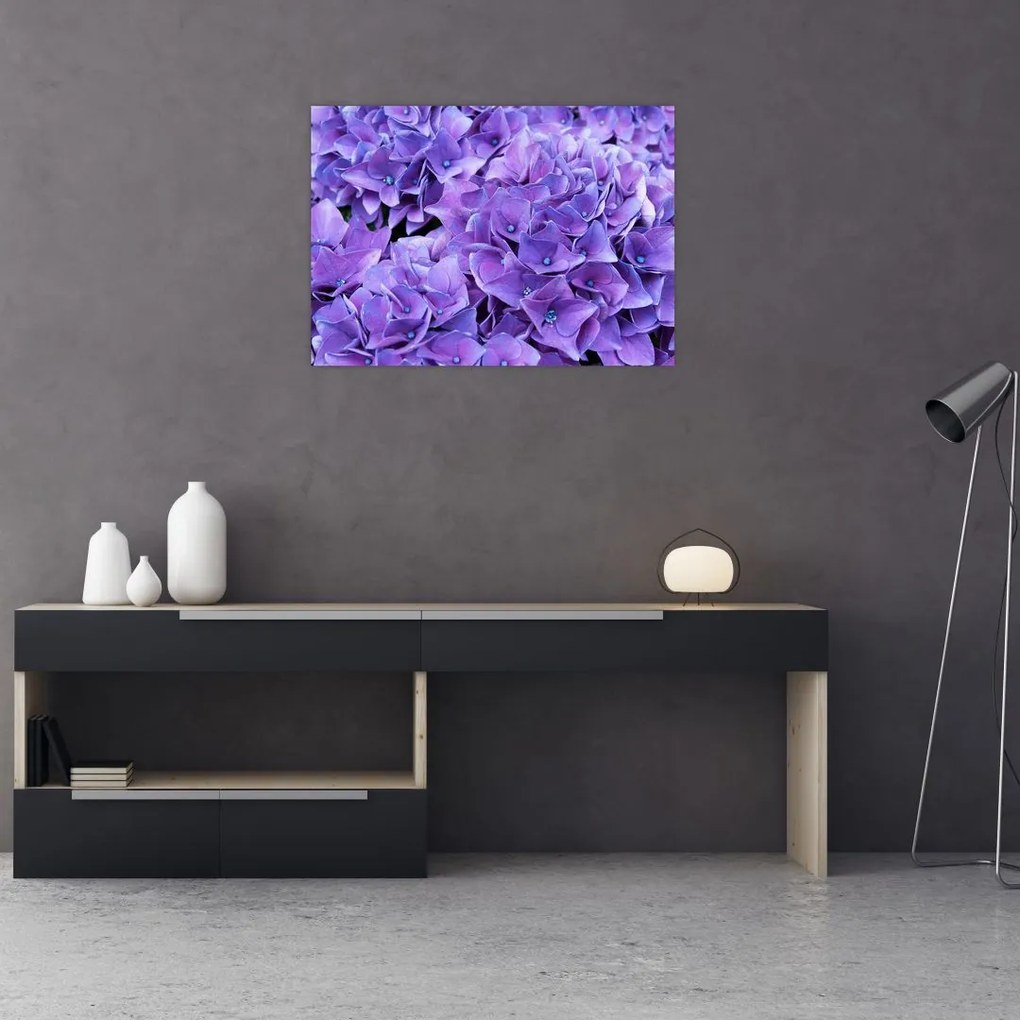 Tablou pe sticlă cu flori violete (70x50 cm)