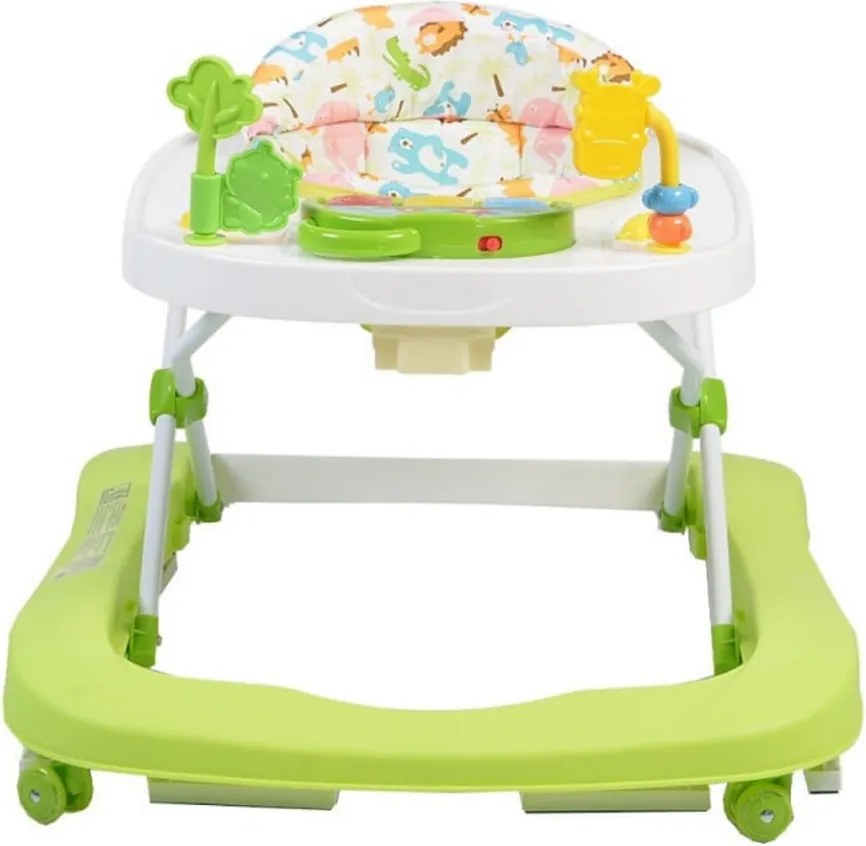Premergator Premium reglabil in 3 trepte de inaltime NOVOKIDS™ ZooZoo Baby ,Roti silentioase din silicon, Cu melodii, Animalute, Pliabil, Verde