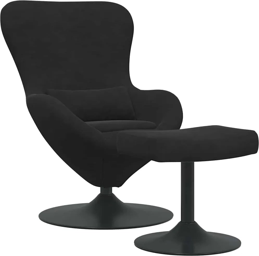 vidaXL Scaun Egg cu Taburet Negru Catifea