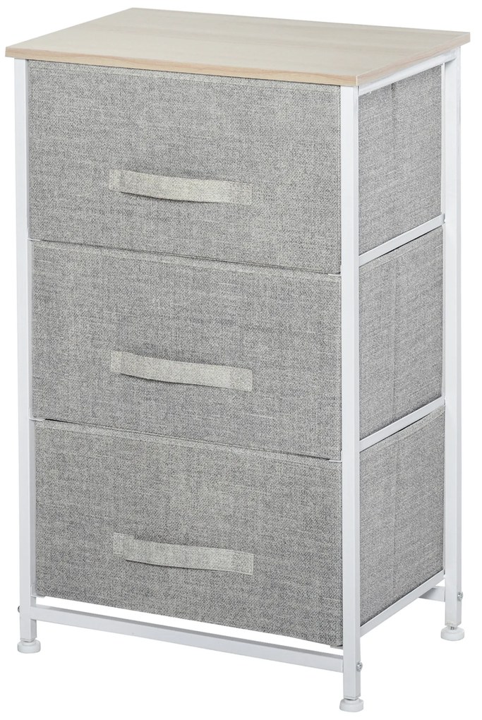 HOMCOM Mobilier de depozitare șifonier modern 3 sertare din material textil, cadru din oțel și placă de particule, 45 x 30 x 71 cm, gri | Aosom Romania
